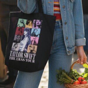 Taylor Swift Eras Tour Black Canvas Tote Bag Concert Merch Shopper